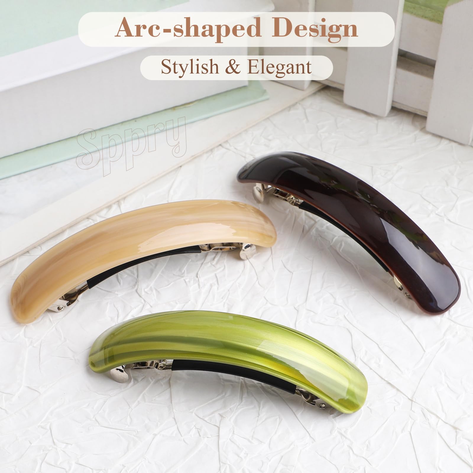 REDYY vintage automatic clasp hair accessory side view highlighting the large four inch curved design