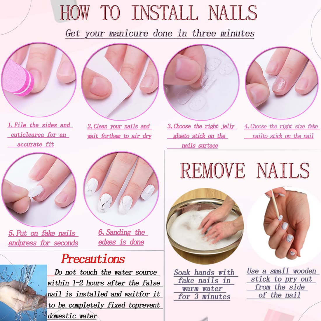 Medium length square false nails with rhinestone accents