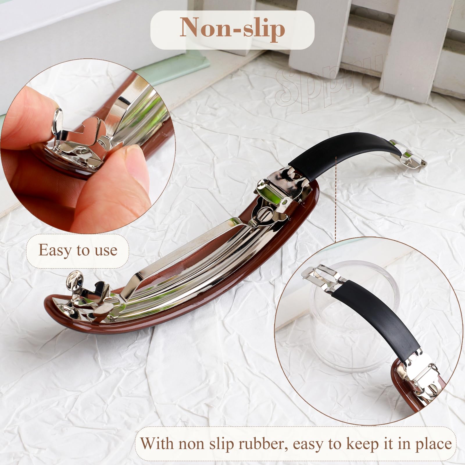 REDYY premium French hair clip top angle view displaying the glossy acetate dark brown pattern