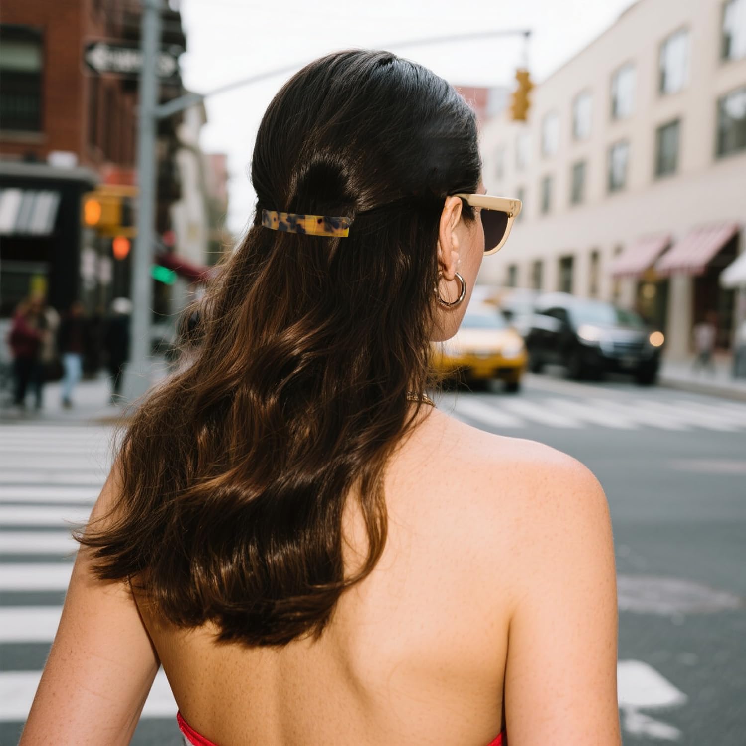 Premium acetate no slip hair barrette showing the secure metal spring clasp closure