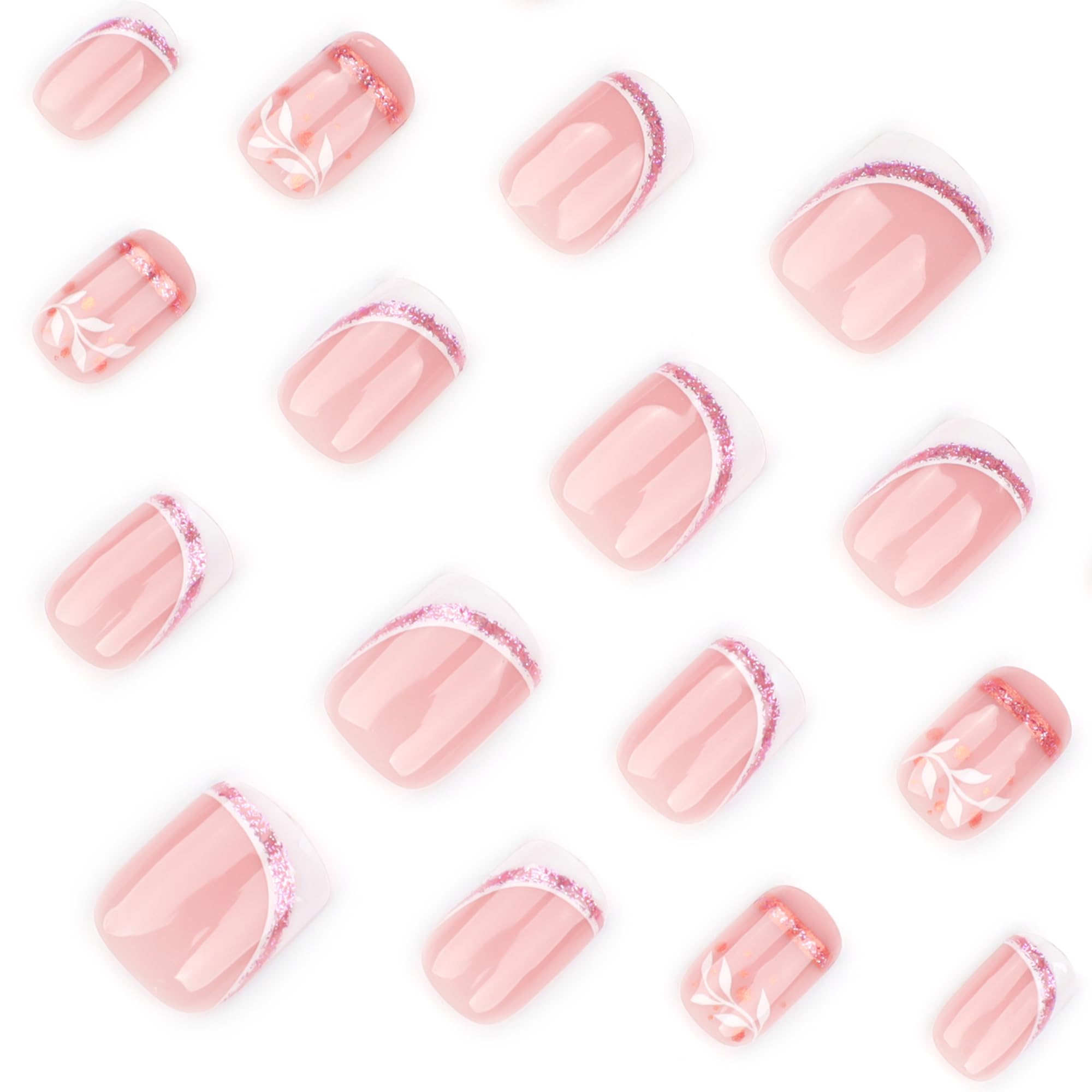 Glossy finish nude and white French manicure press on nails