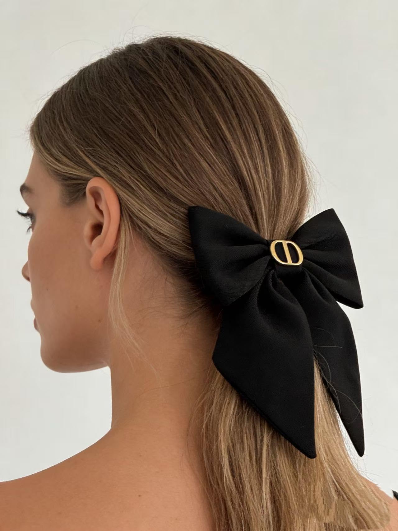 Rudra Retails luxury inspired black fabric bow clip with flowing long tails for women