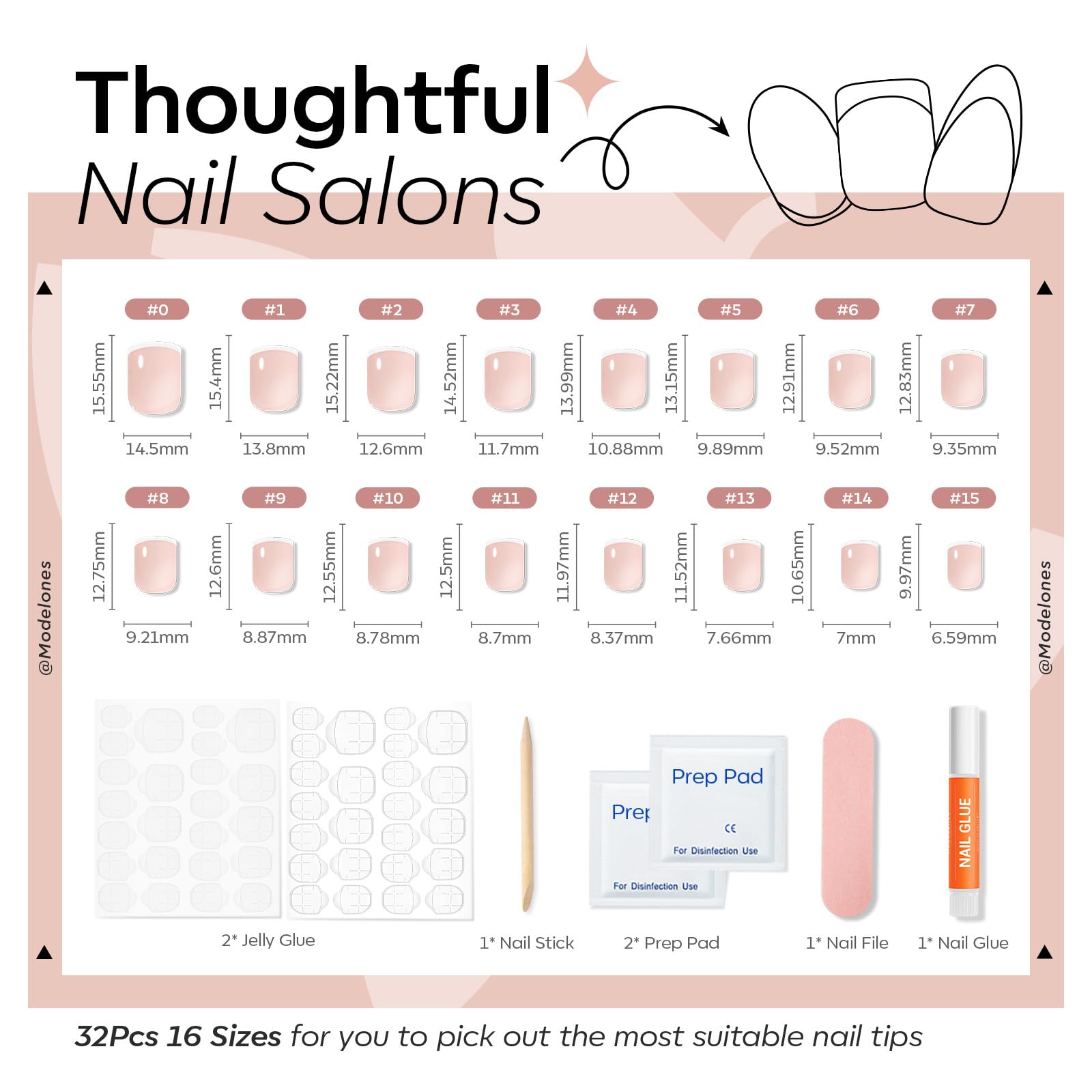 Model showing Eonfave short squoval nails on hands