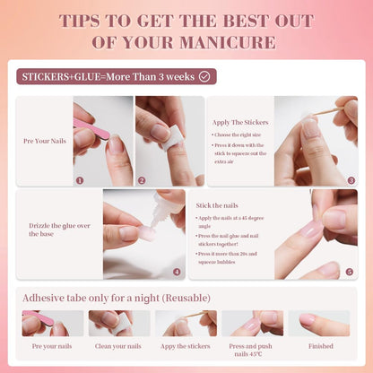 Application set of Stbisen nude base press on nails with gold accents