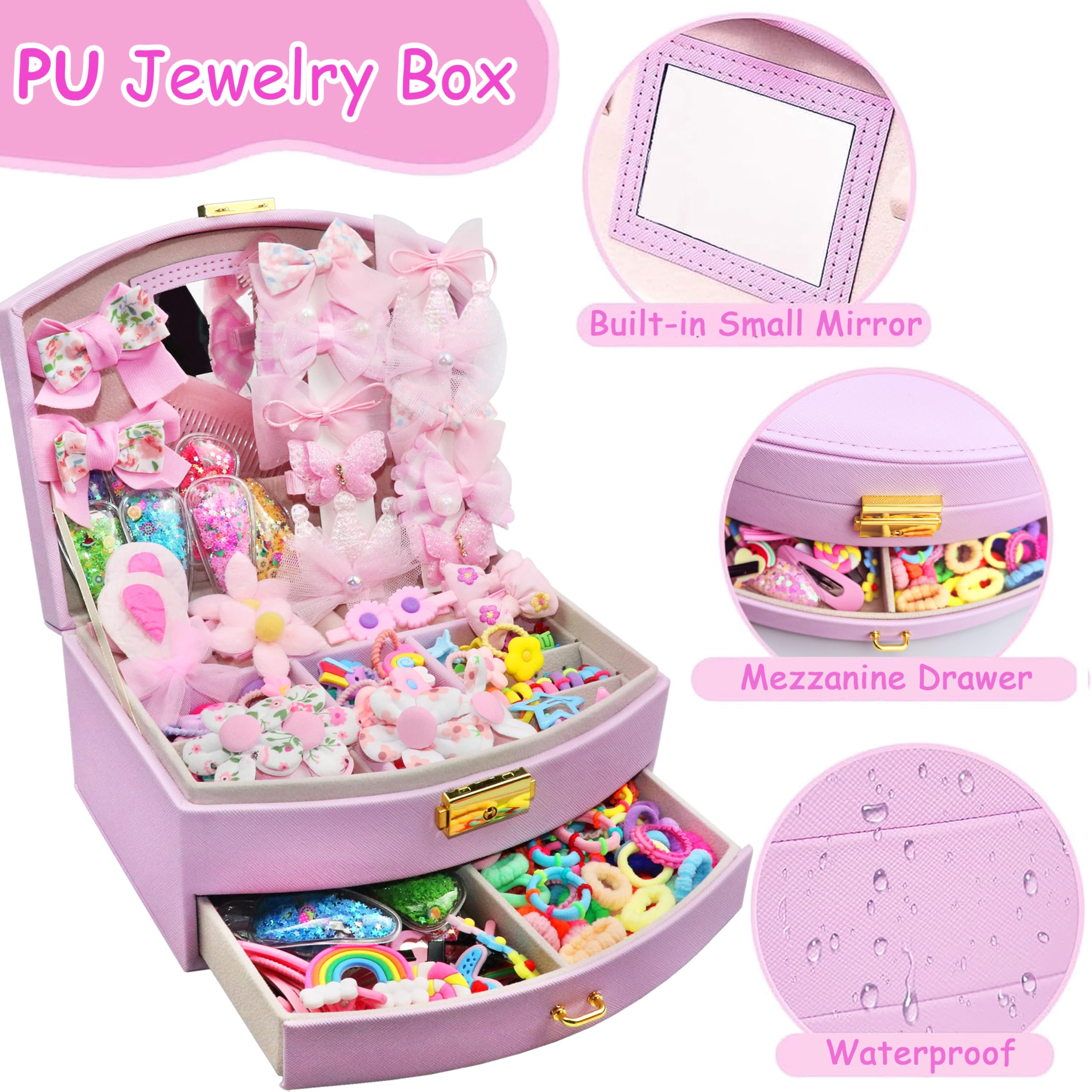 Arrangement of mini hair clips and bow barrettes included in the two hundred fifty two piece girls styling set.