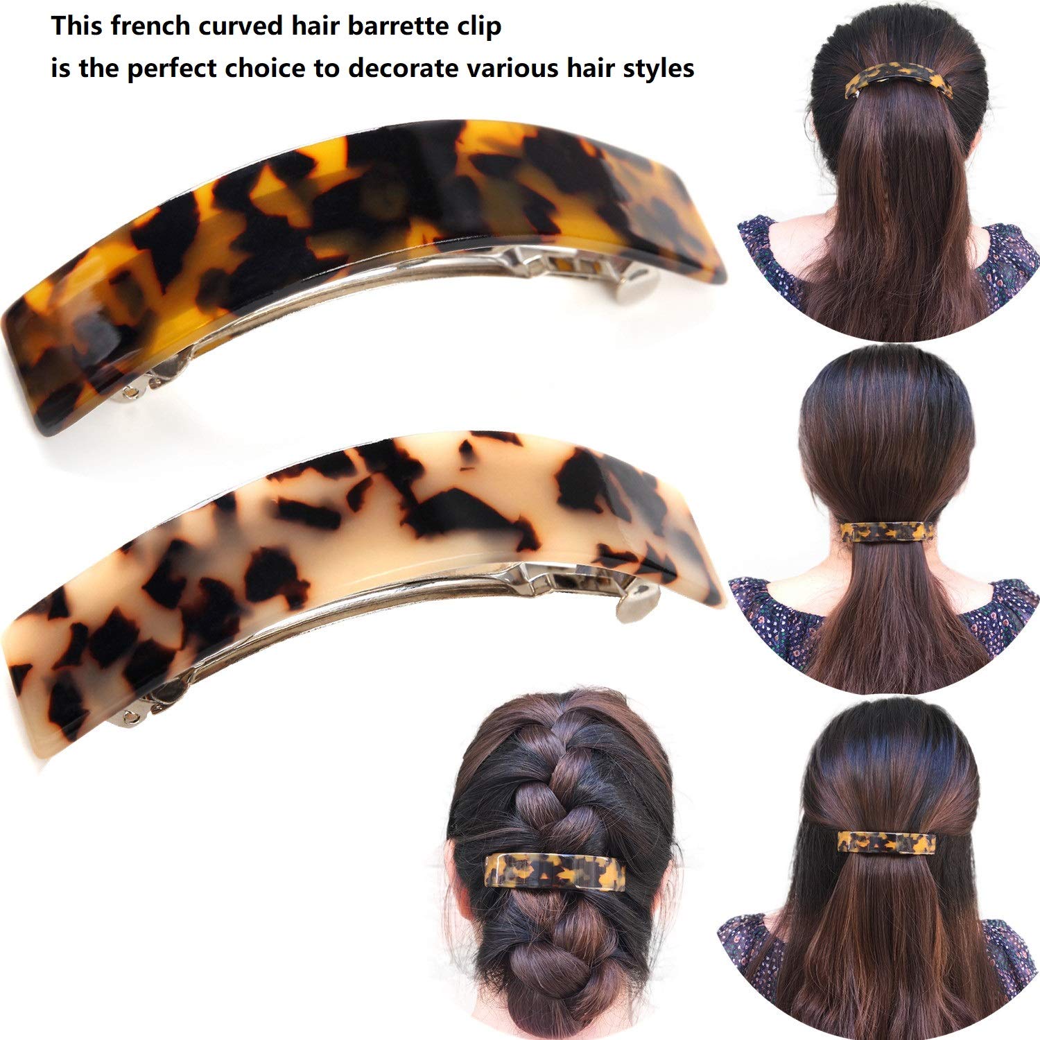 Eyegla automatic metal clasp hair accessories displaying the sturdy closure mechanism and removable inner bar