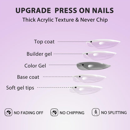 Hand displaying KQueenest short pink press on manicure
