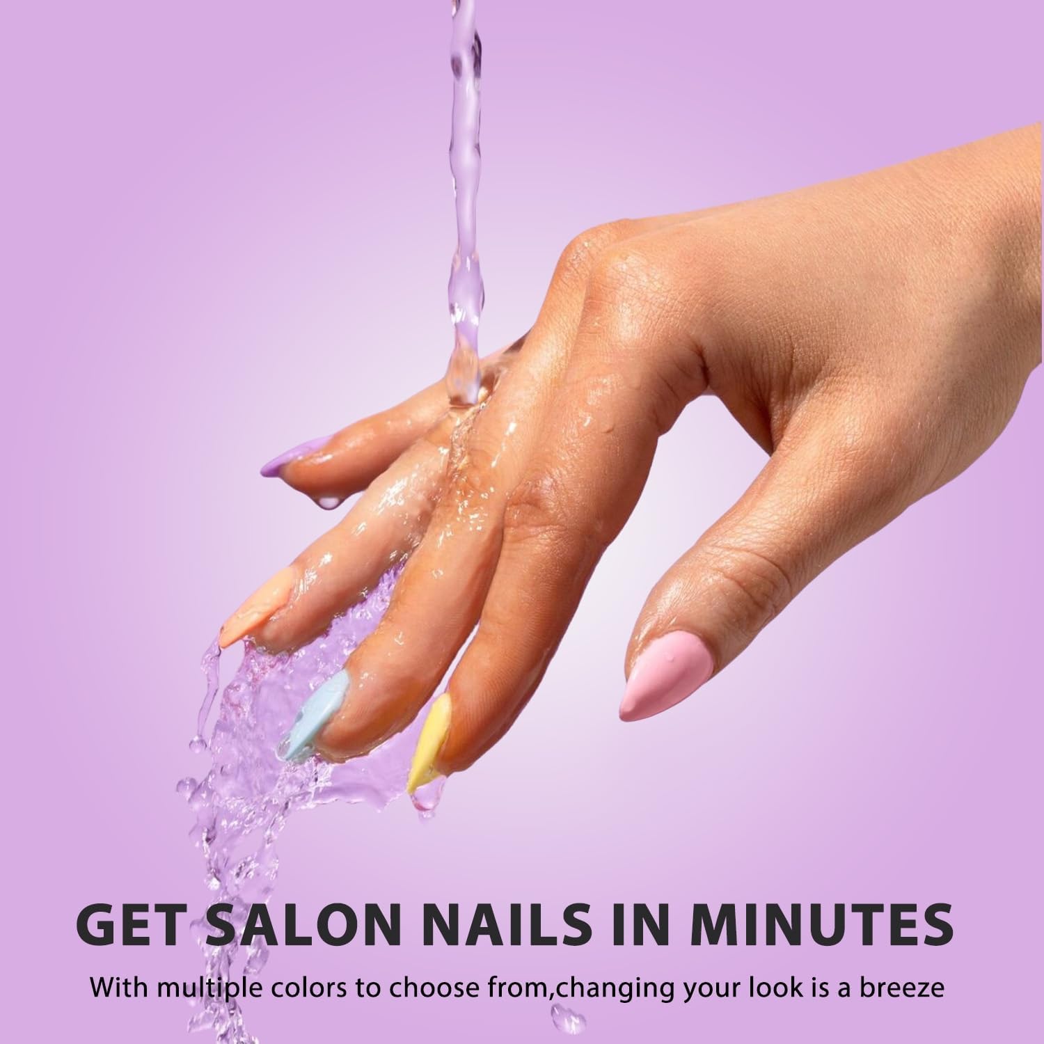 Natural fit short almond pink nails on fingers