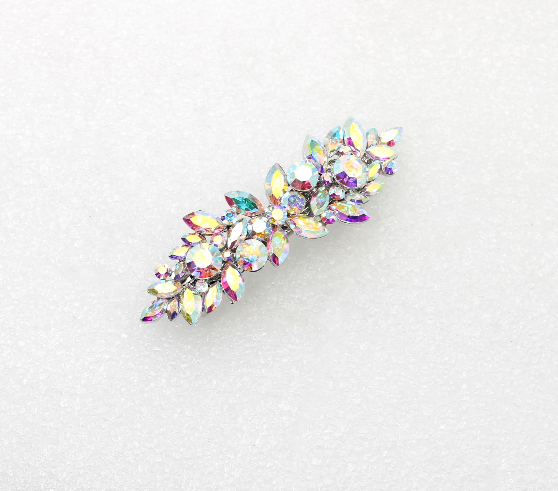 Faship multicolor aurora borealis floral accessory styled beautifully on a sophisticated woman wedding updo