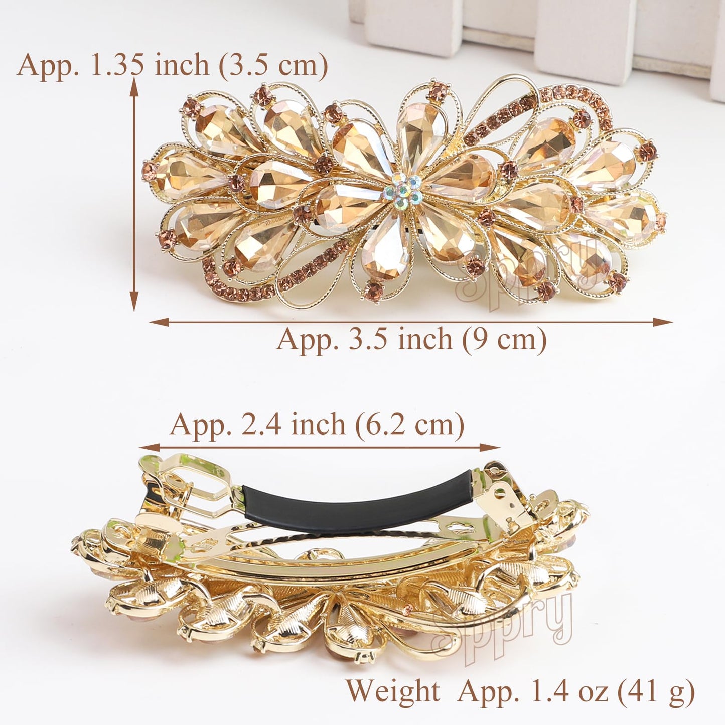 Beaupretty large rhinestone hair barrette showing the intricate cluster flower craftsmanship.