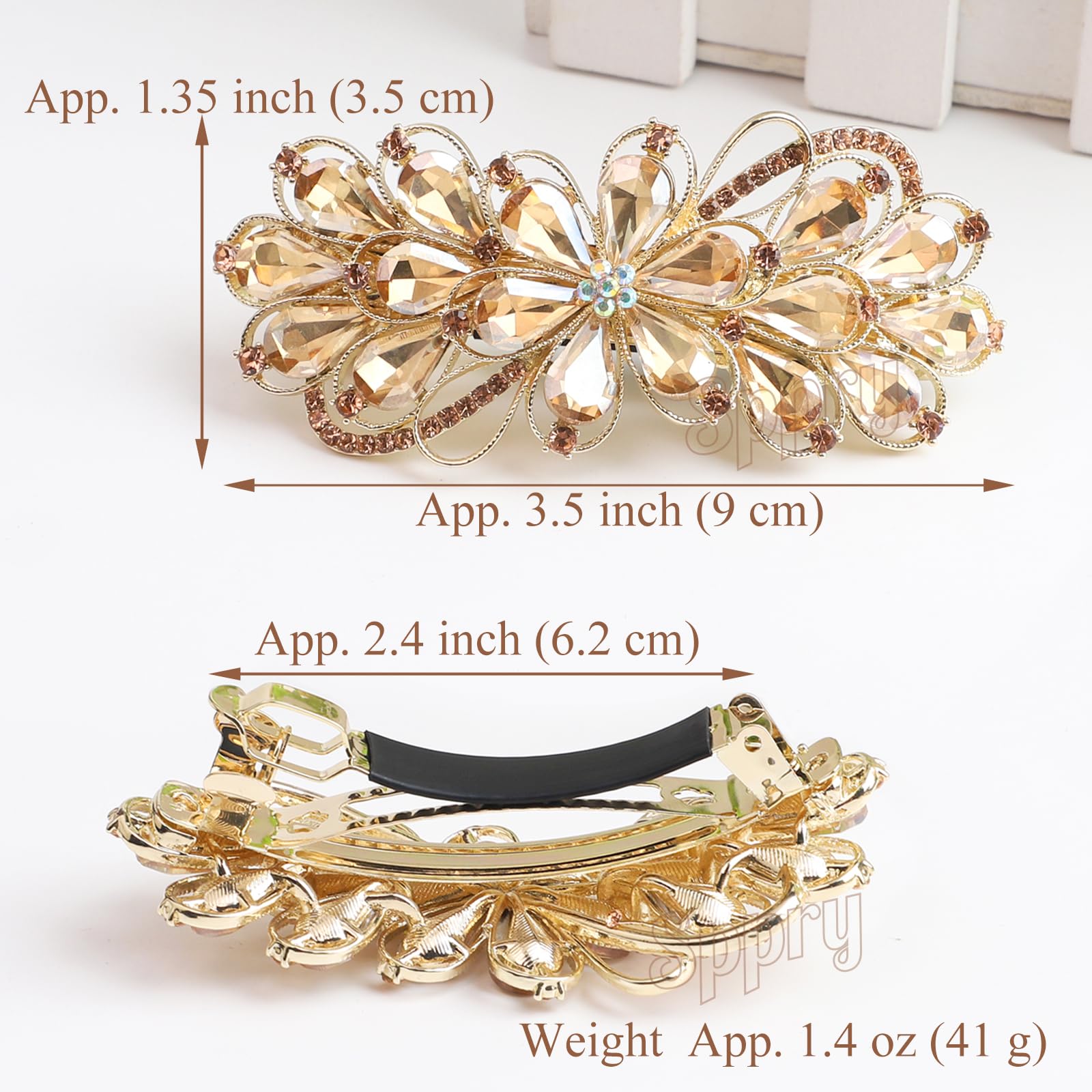 Beaupretty large rhinestone hair barrette showing the intricate cluster flower craftsmanship.