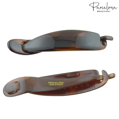 Side view of the premium French tortoiseshell hair clip illustrating its lightweight construction.