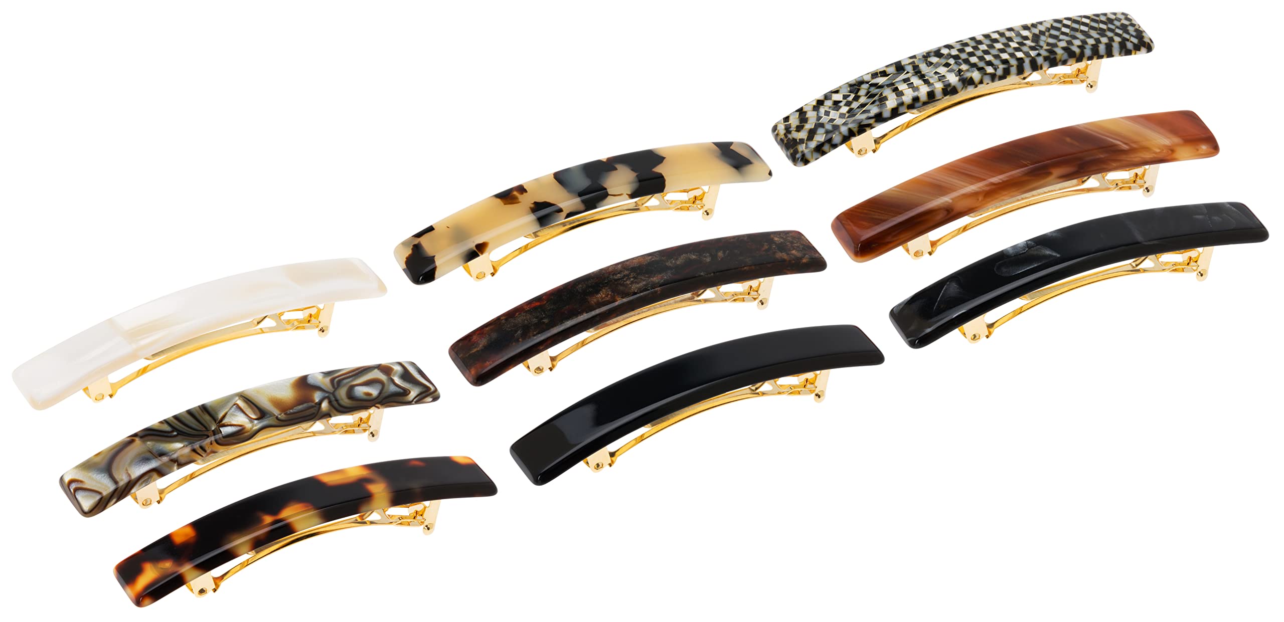 Side angle view of the luxury France Luxe cellulose acetate small hair barrette