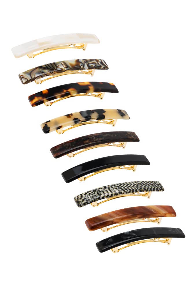 France Luxe premium rectangle barrette styled in a chic half-up hairstyle