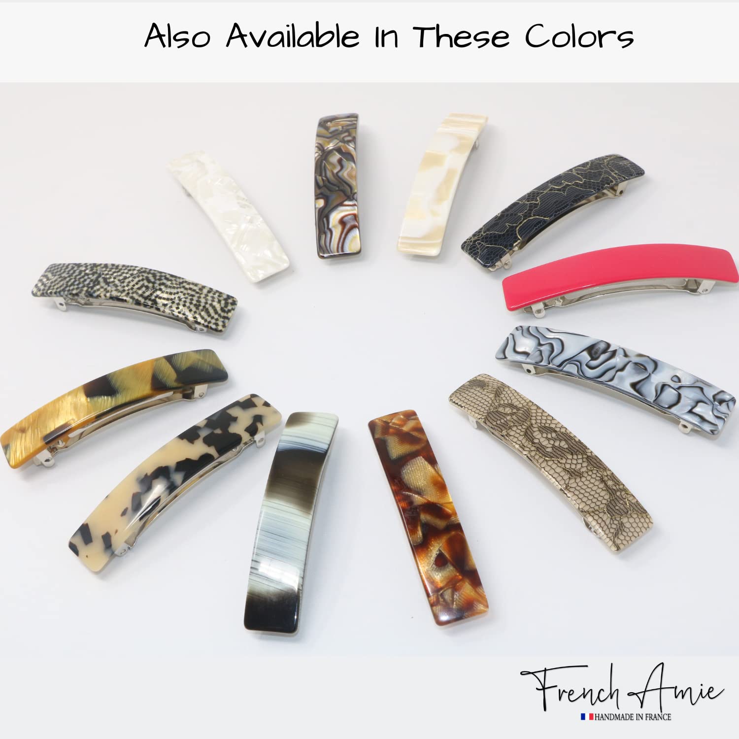 Premium cellulose acetate automatic hair barrette packaged for authentic beauty styling