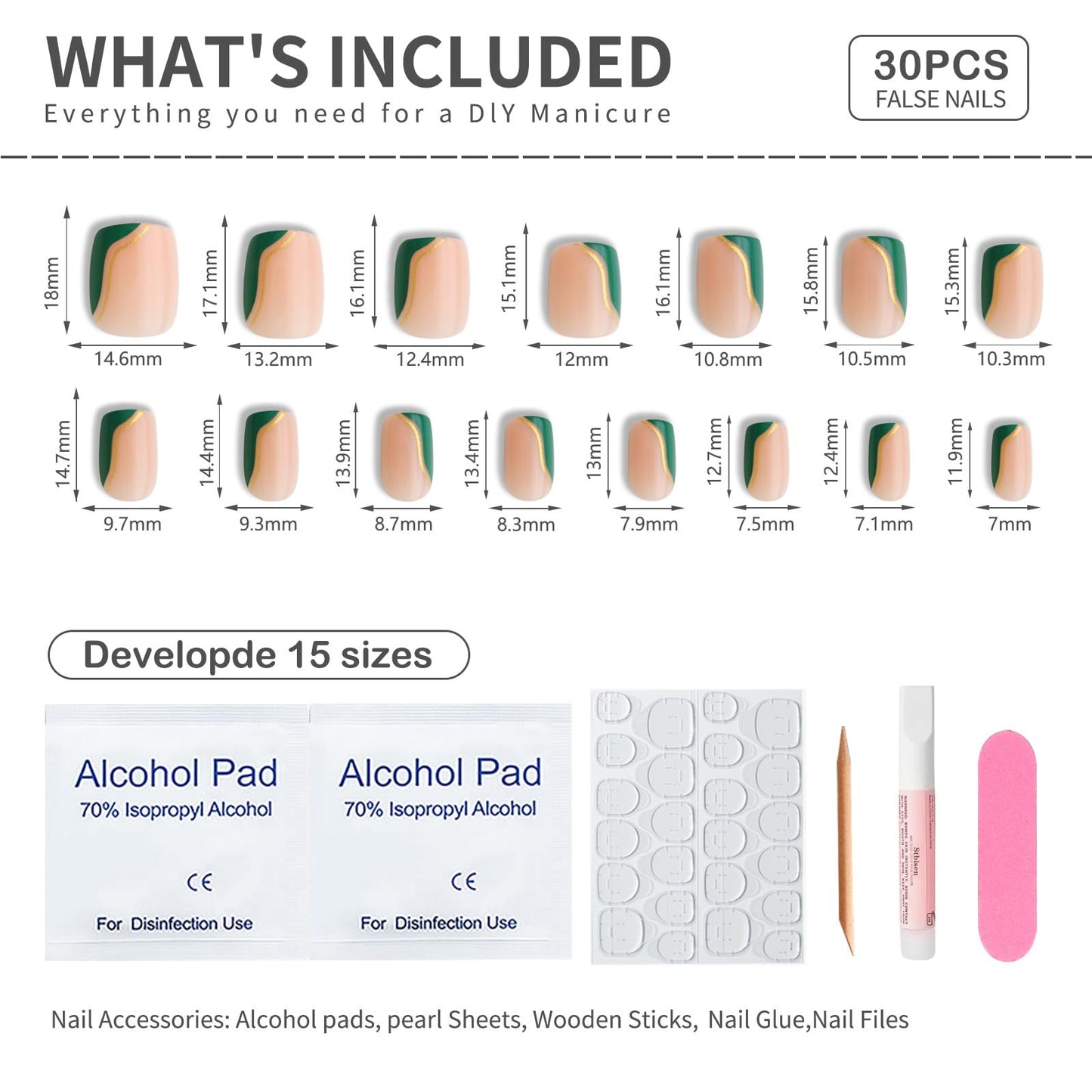 Top view of 30 piece Mivota nail kit packaging and contents