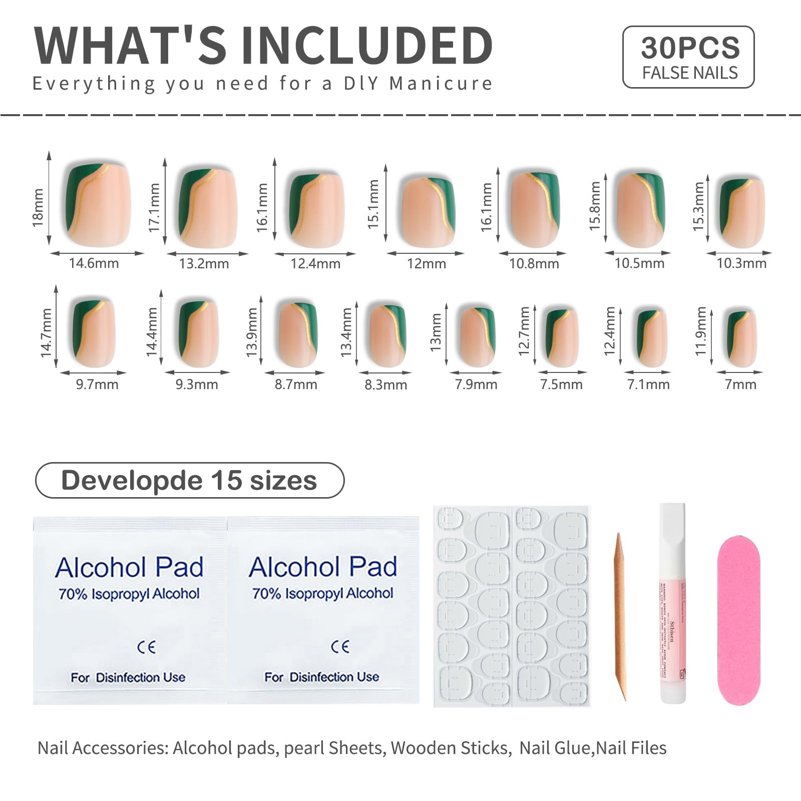 Top view of 30 piece Mivota nail kit packaging and contents