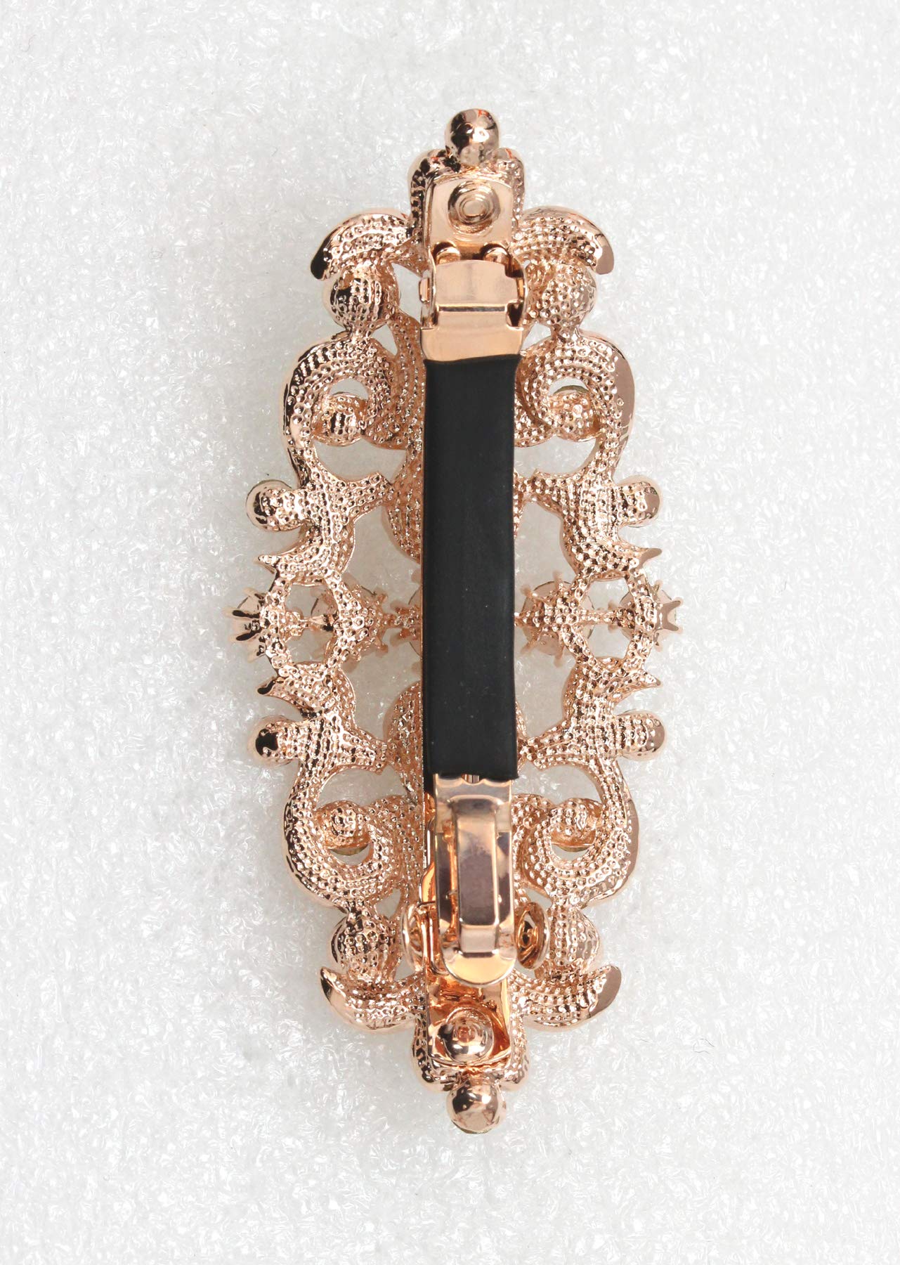 Faship champagne rhinestone statement hair accessory angled view showing its dimensions and metallic finish.
