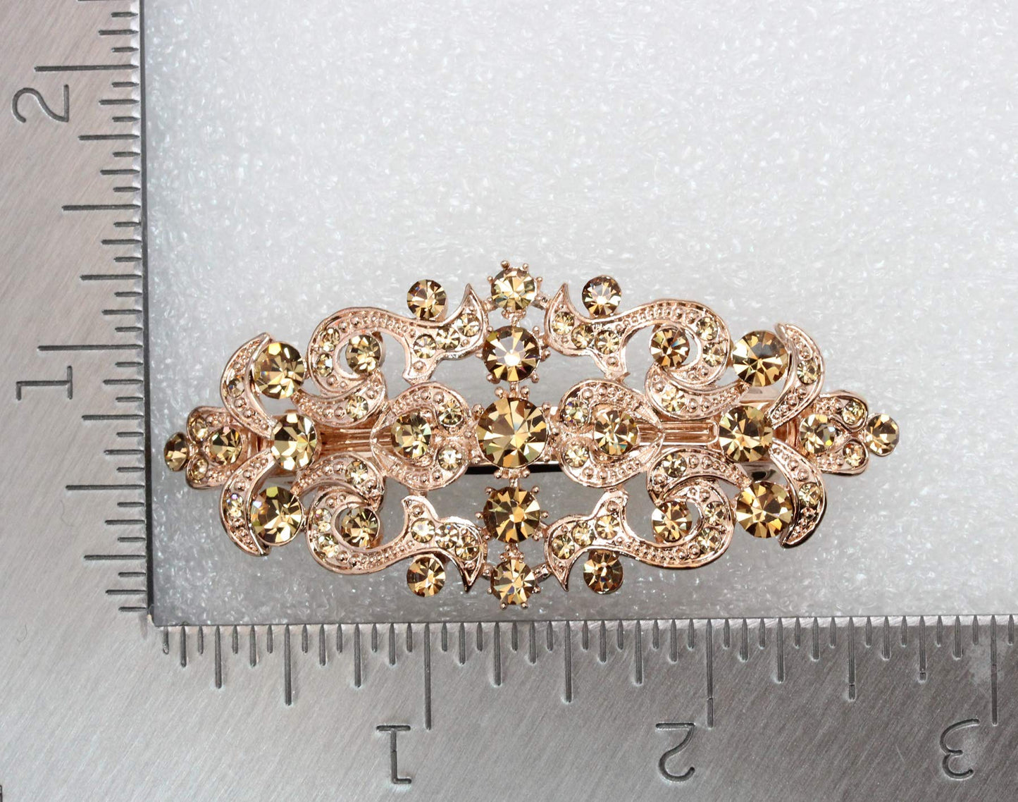 Faship premium floral barrette styled in an elegant updos to demonstrate its scale and brilliant sparkle.