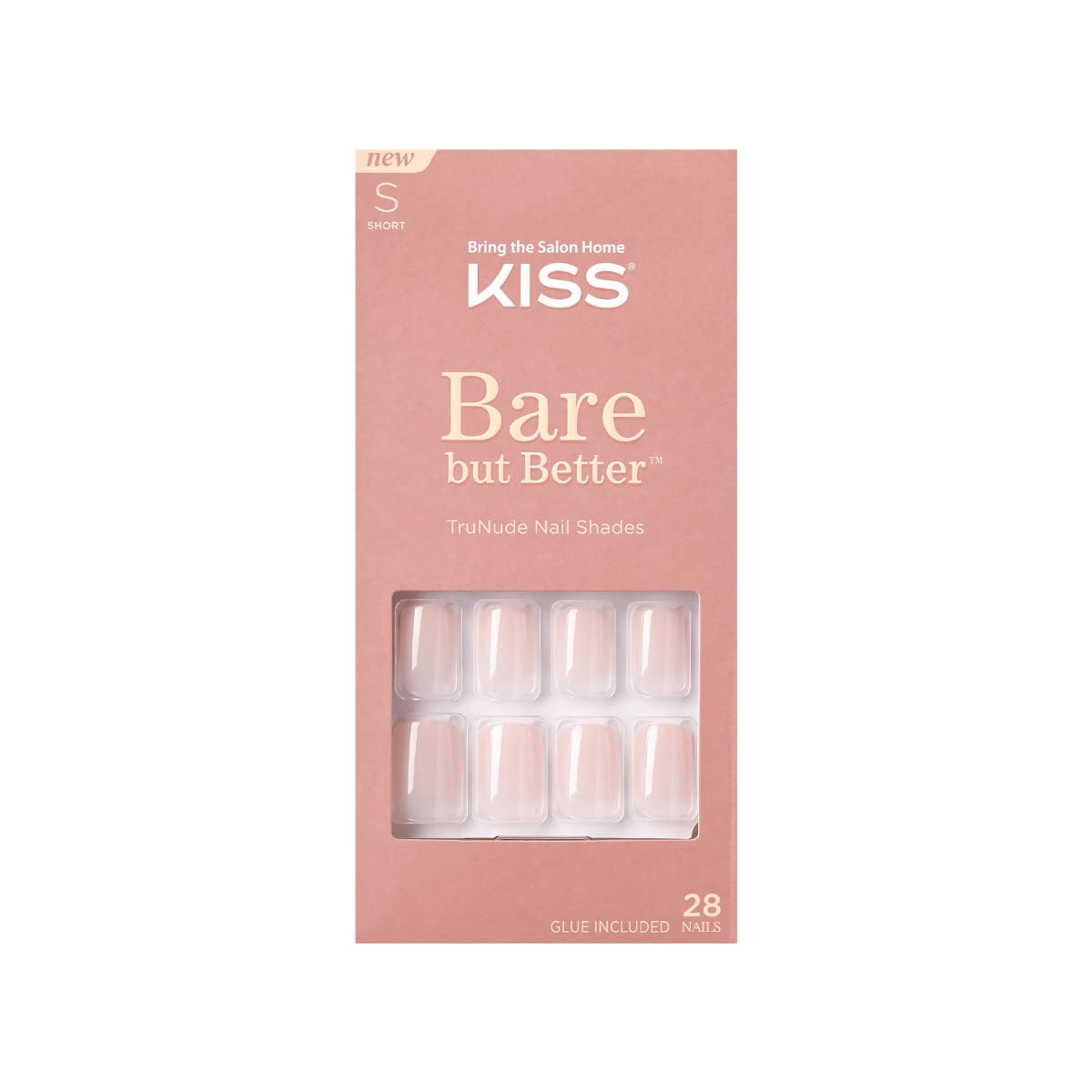 Front view of KISS Bare But Better short square pink nails