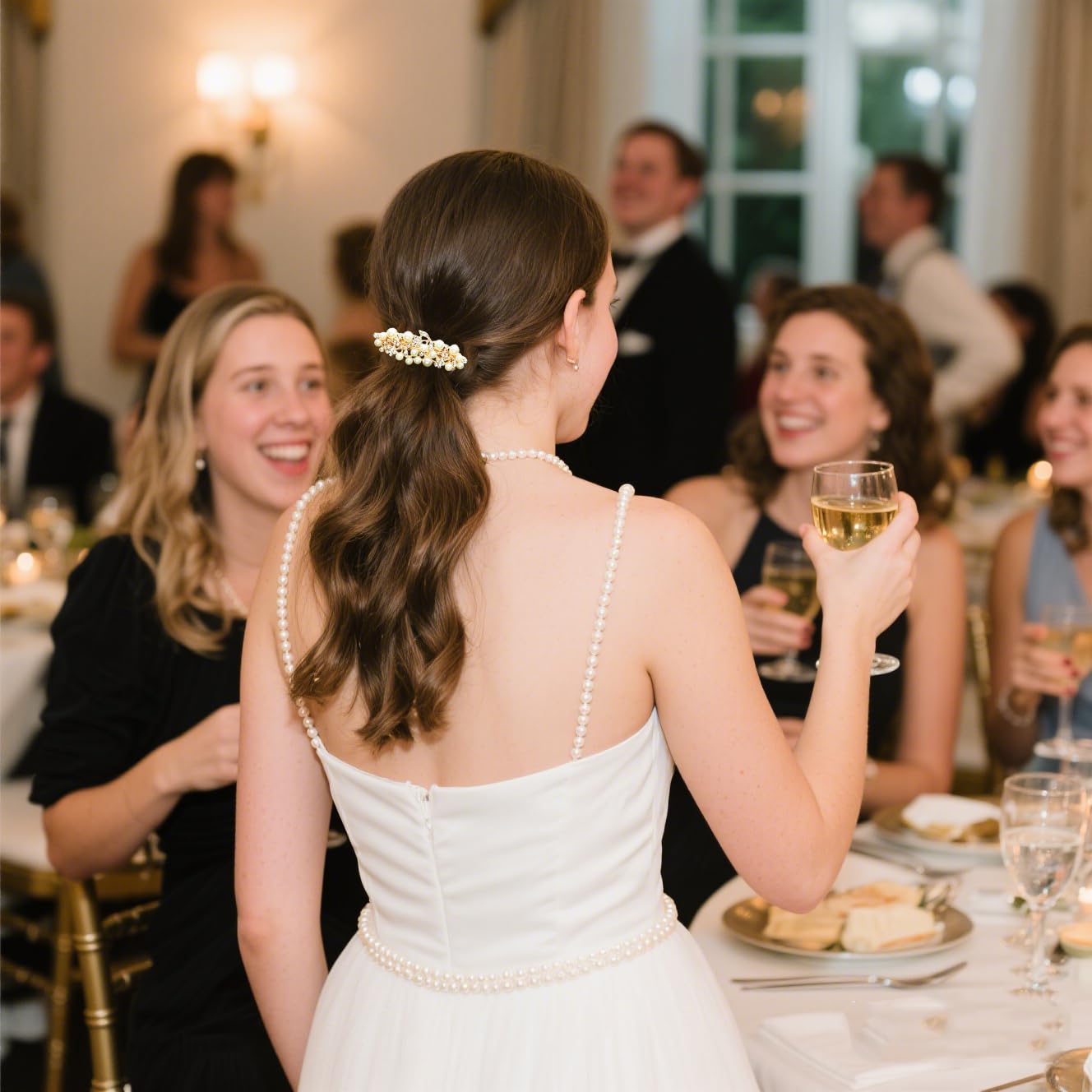 Side profile showing the lightweight dimensions and sturdy design of the decorative luxury styling hairpin.
