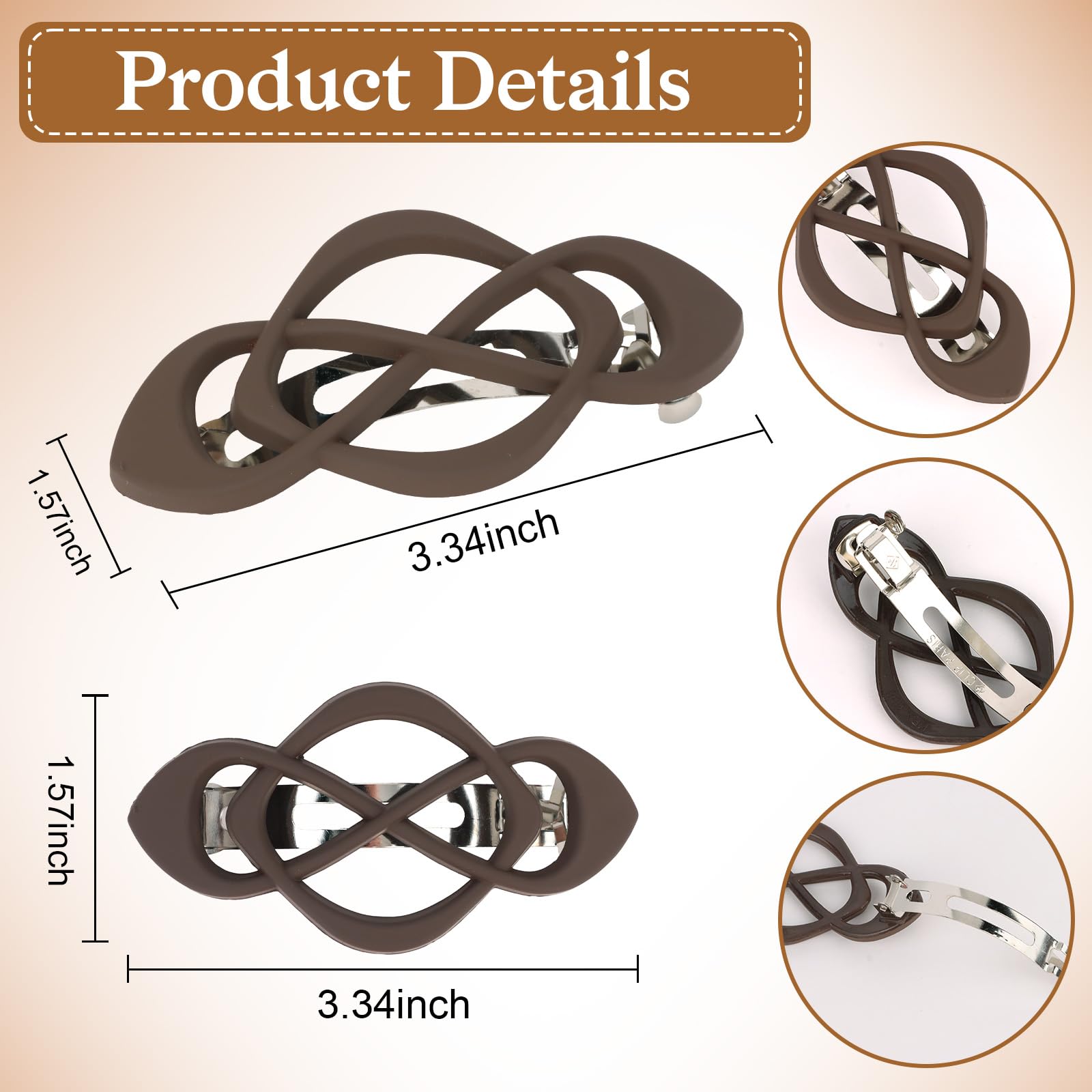 Amariver matte brown hair clips displayed to show the spring loaded metal grip mechanism.