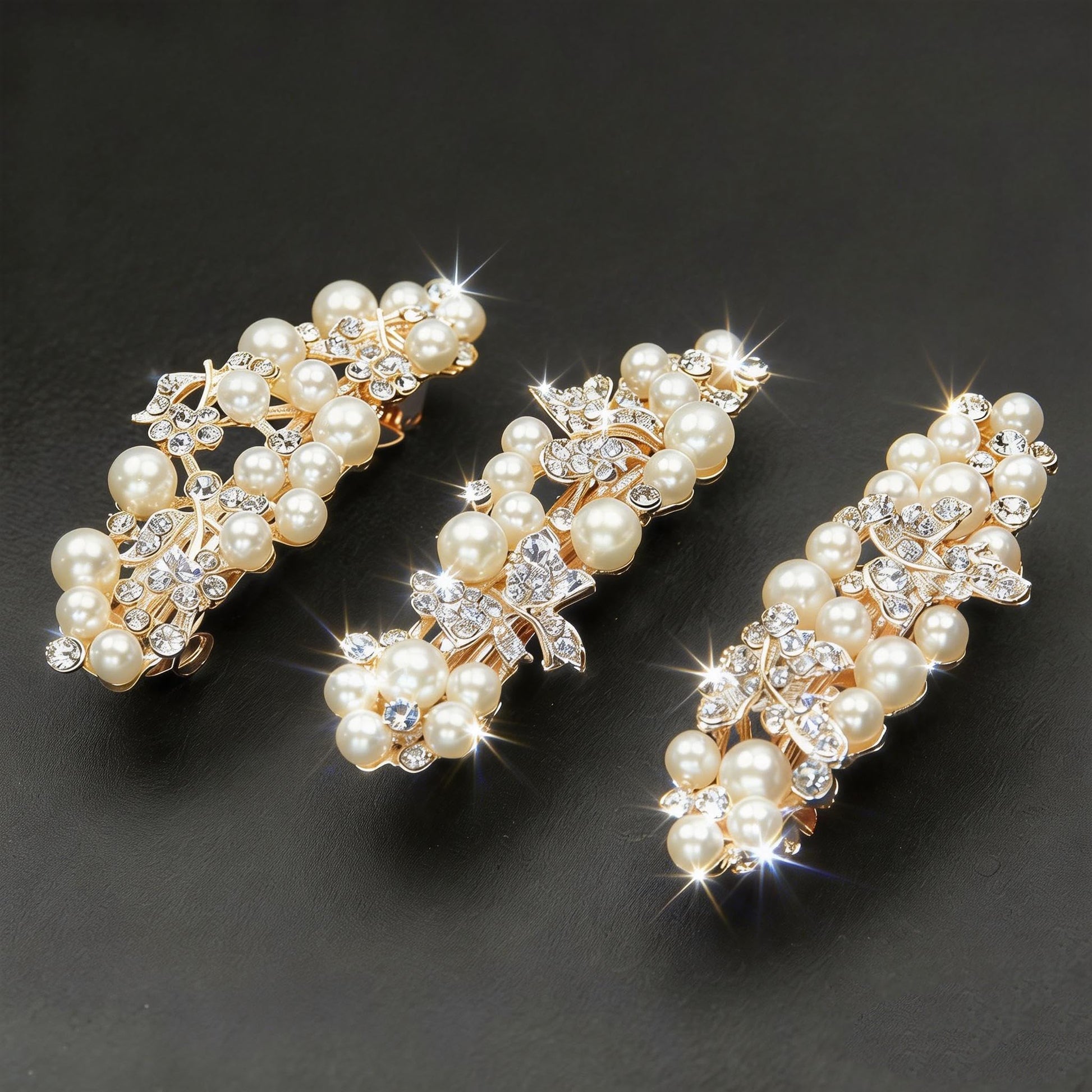 A lifestyle shot of the decorative pearl diamond hair clip highlighting its versatility for dressy occasions and everyday wear.