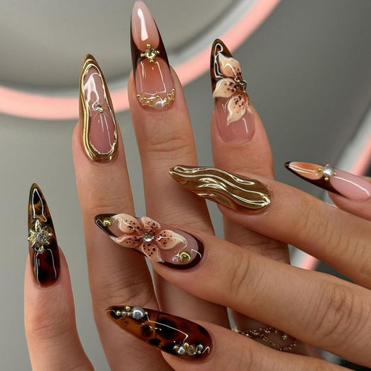Ohwoda 24 piece acrylic nail set with gold charms