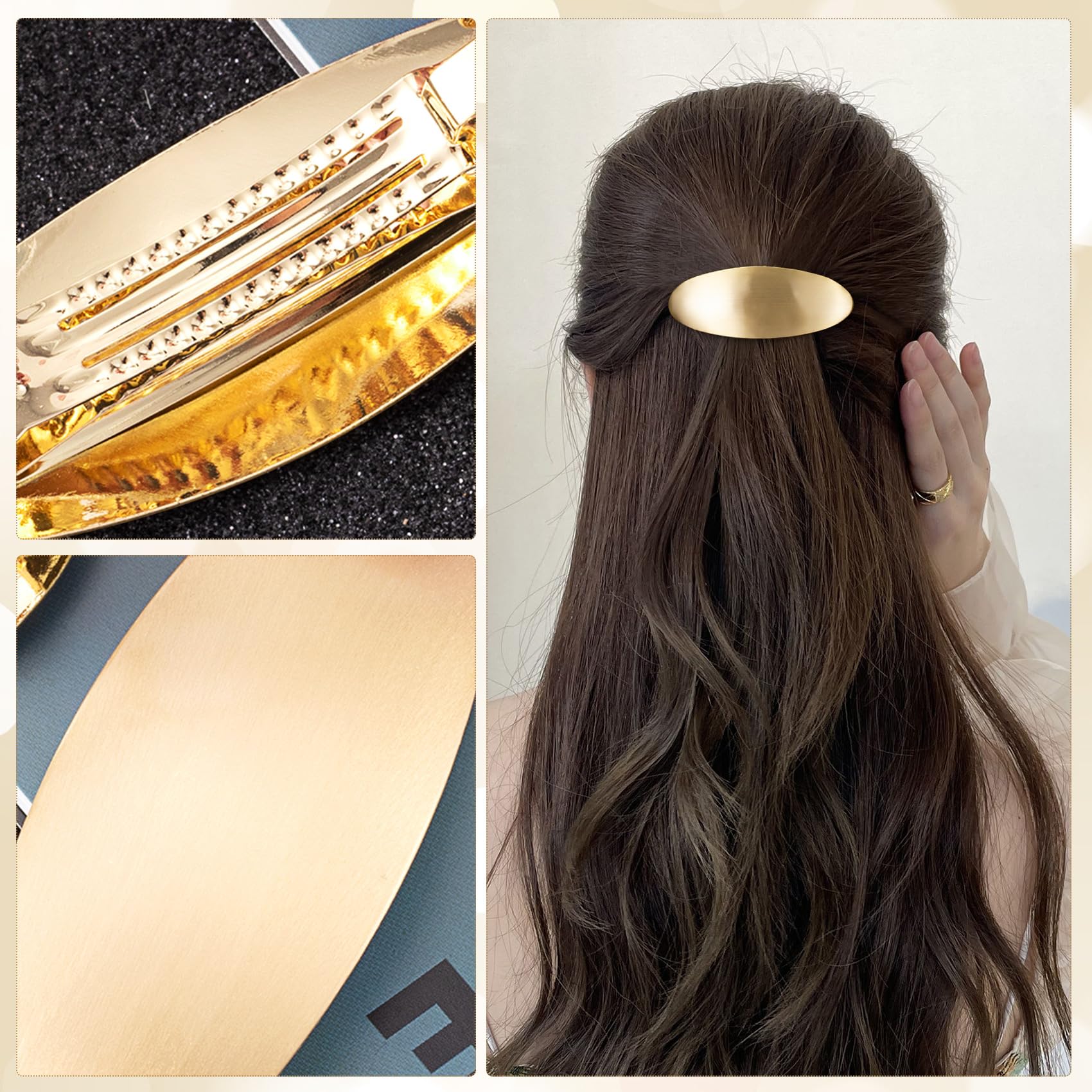 HINZIC oval hair clip in brushed gold finish premium hair accessory
