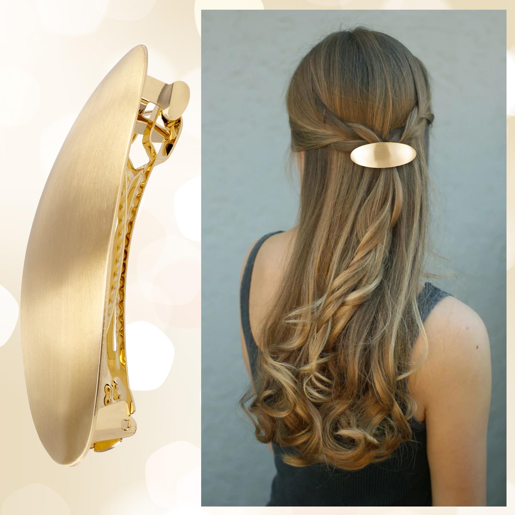 HINZIC gold oval hair accessory dimensions and sizing view