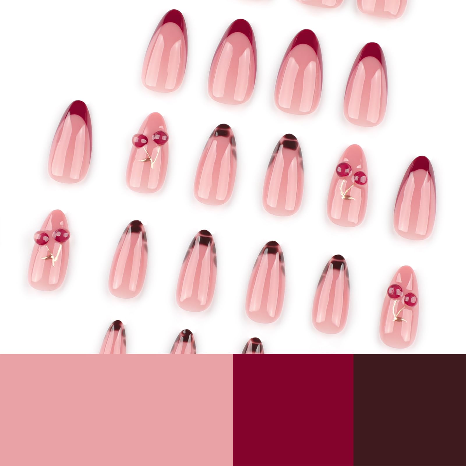Side profile view of medium almond shaped Mivota artificial nails
