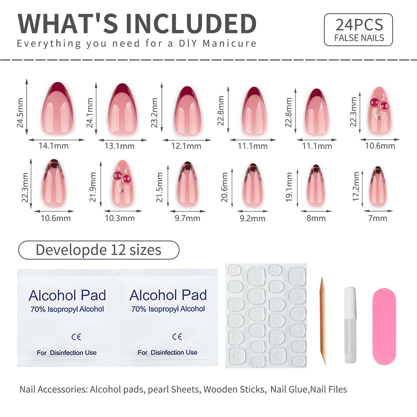 Mivota 3D cherry nail art design on glossy nude base