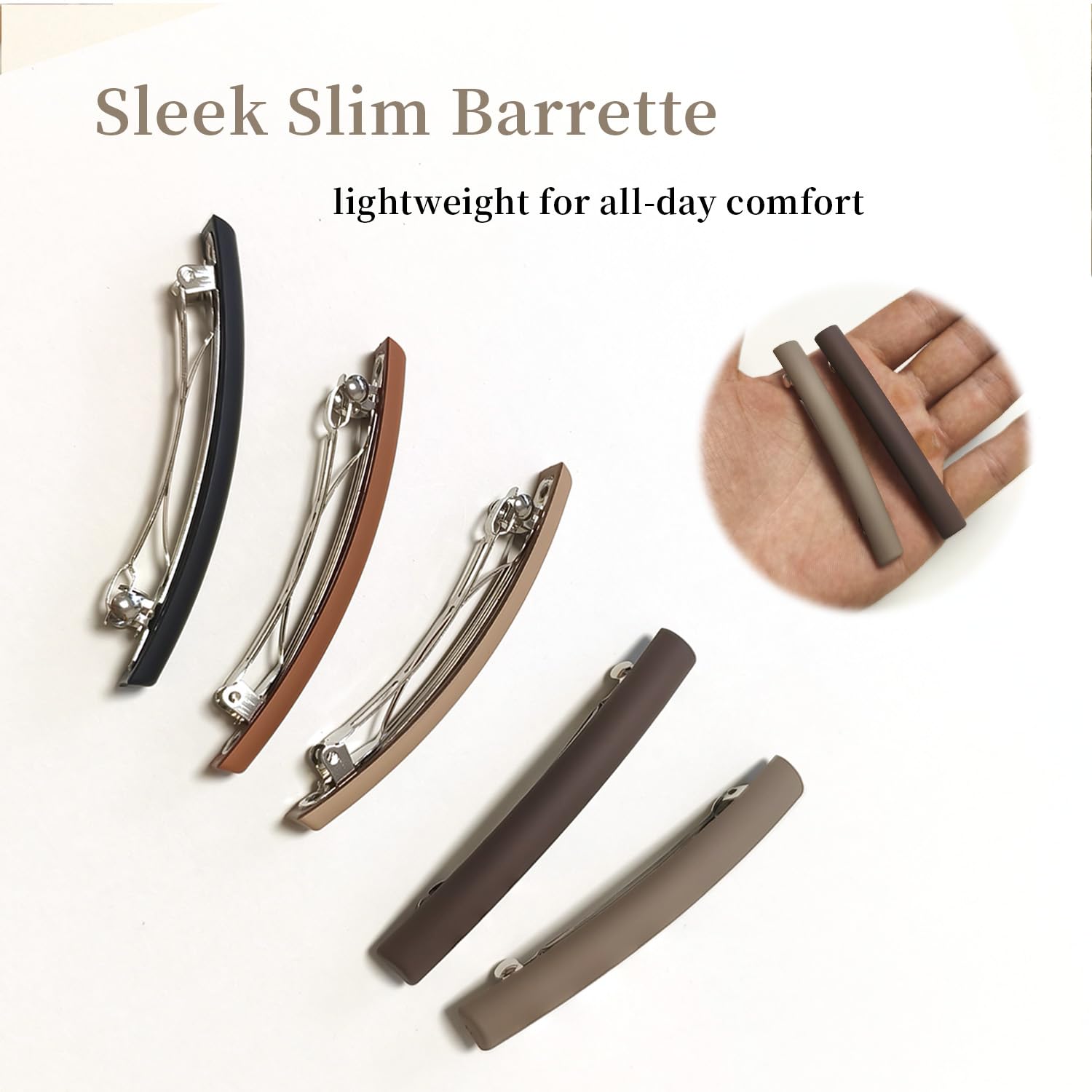 Premium imported French style rectangle hair barrettes showcasing the break resistant construction.