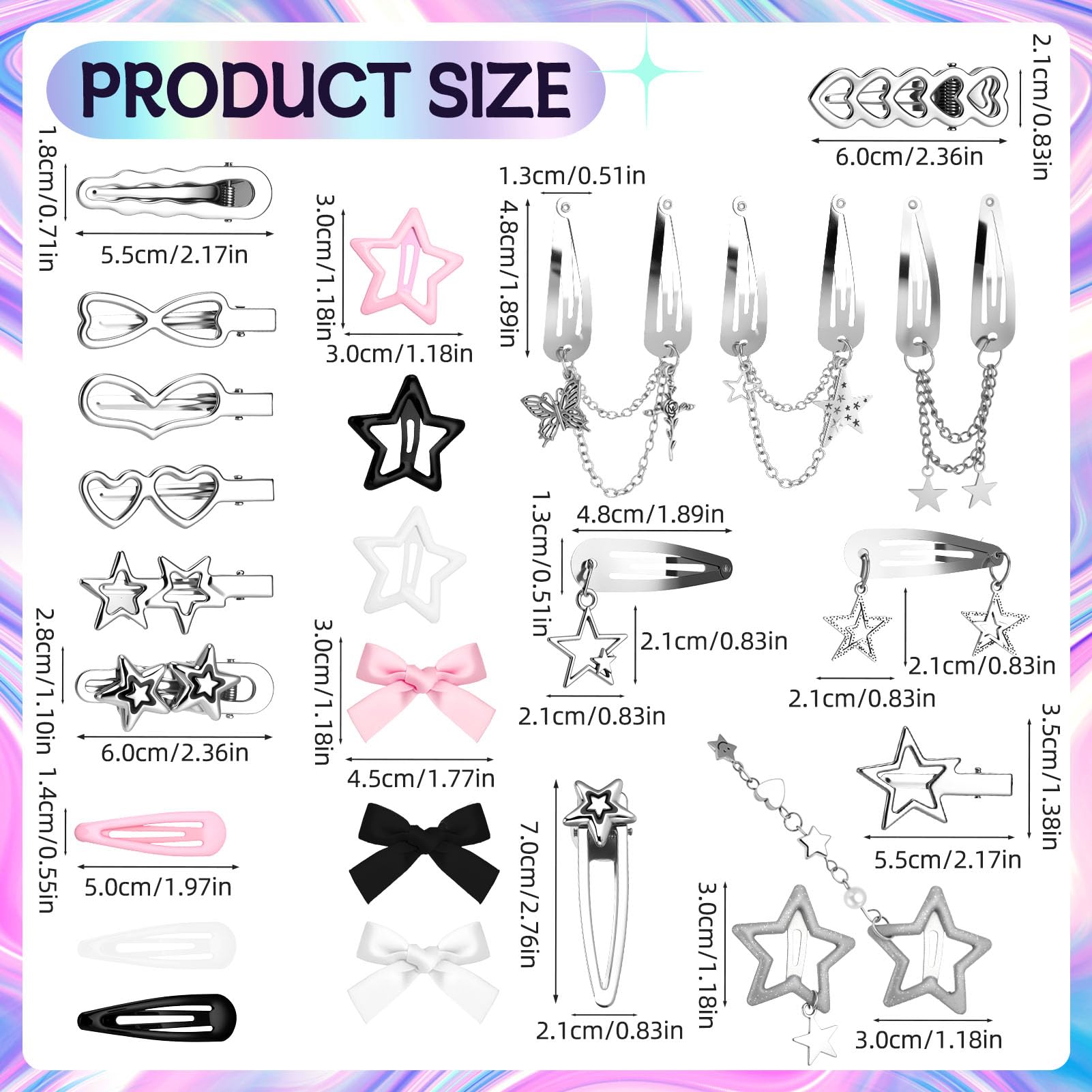 Close up view of the durable metal alloy snap mechanism on the pink and silver star barrettes.