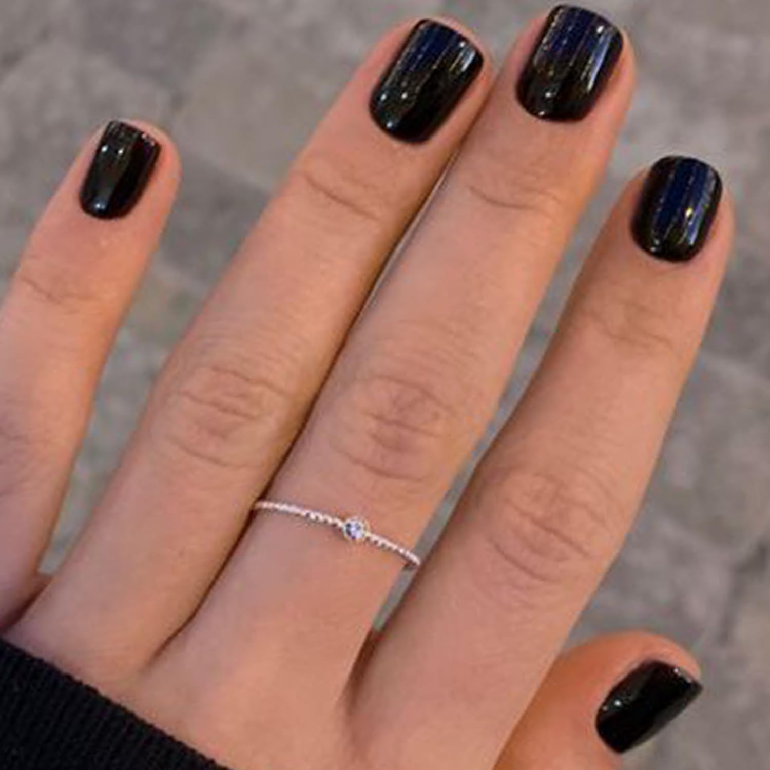 Glamermaid extra short black fake nails squoval shape on fingers