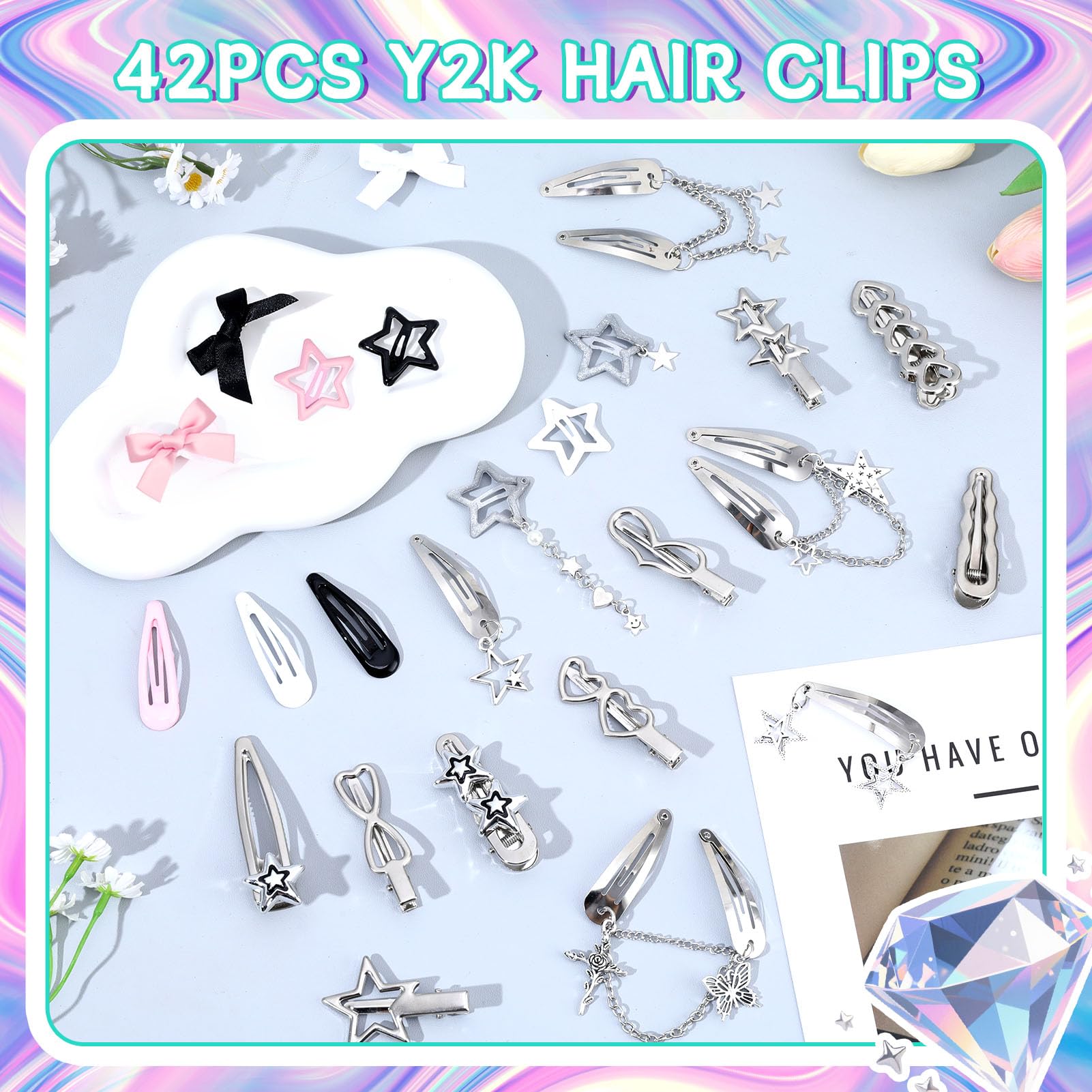 Fingertip WD 2000s nostalgic styling accessories arranged flat showing forty-two individual pieces.