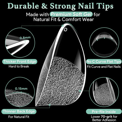 Pre-sanded interior detail of Leykosh almond nail tips