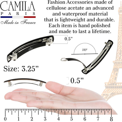 Camila Paris imported cellulose acetate hair clip side angle detailing the durable polished finish