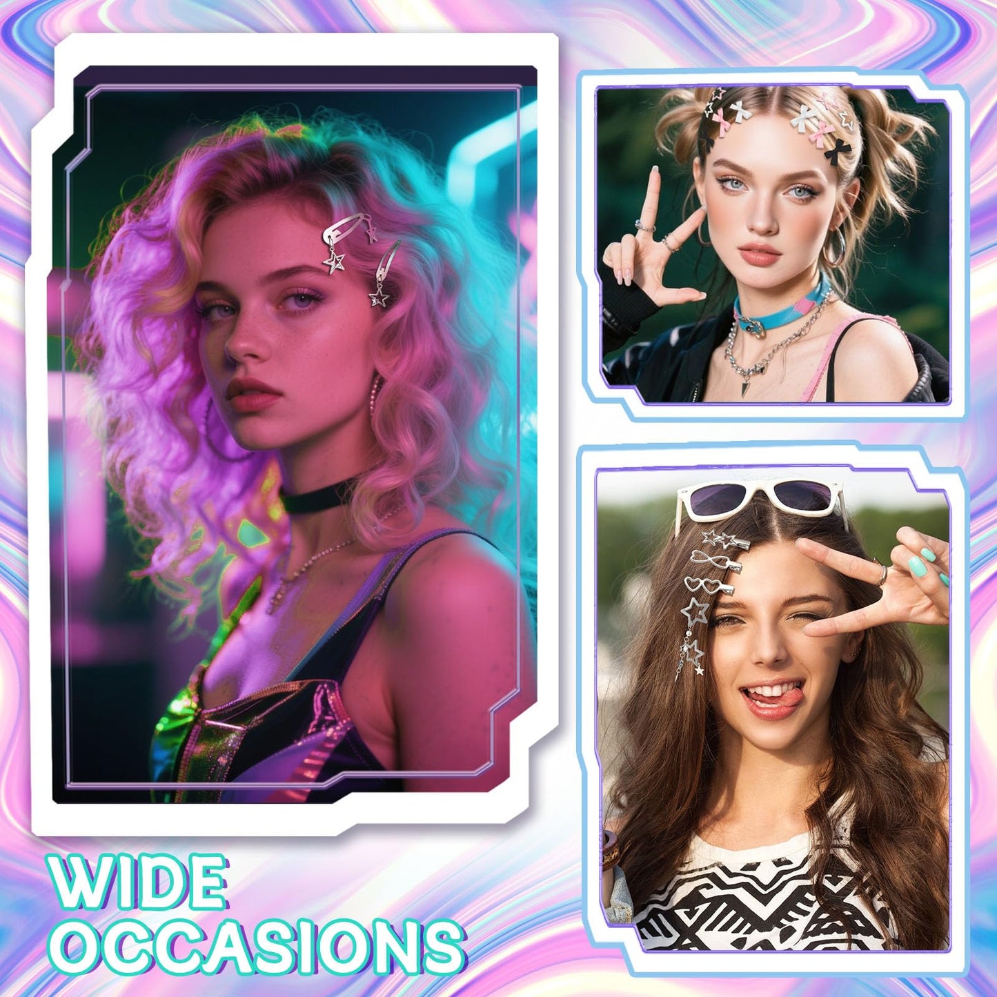 Assorted pink and black satin ribbon hair bows from the 42 piece fashion collection.
