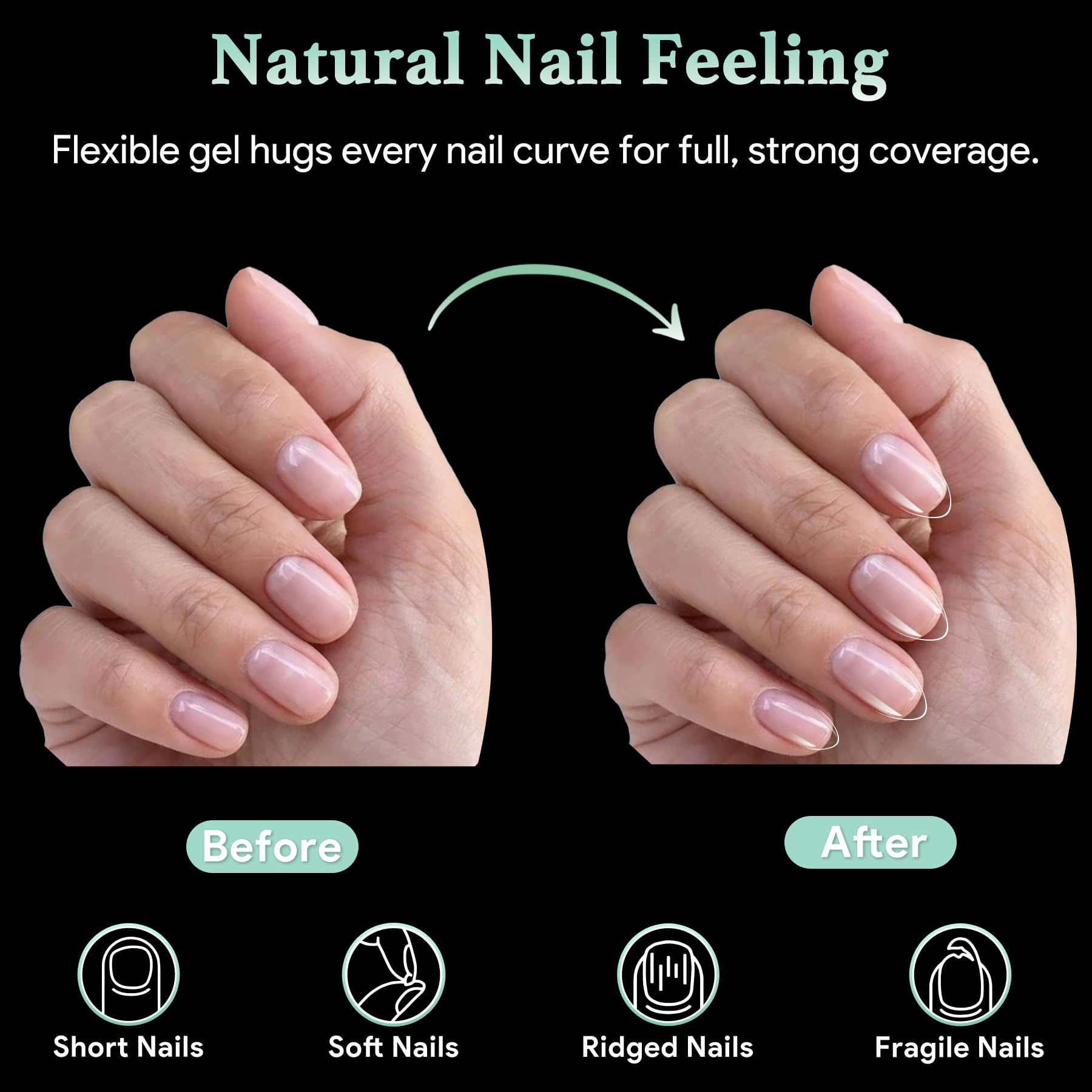 Close up of extra short almond shape press on nails