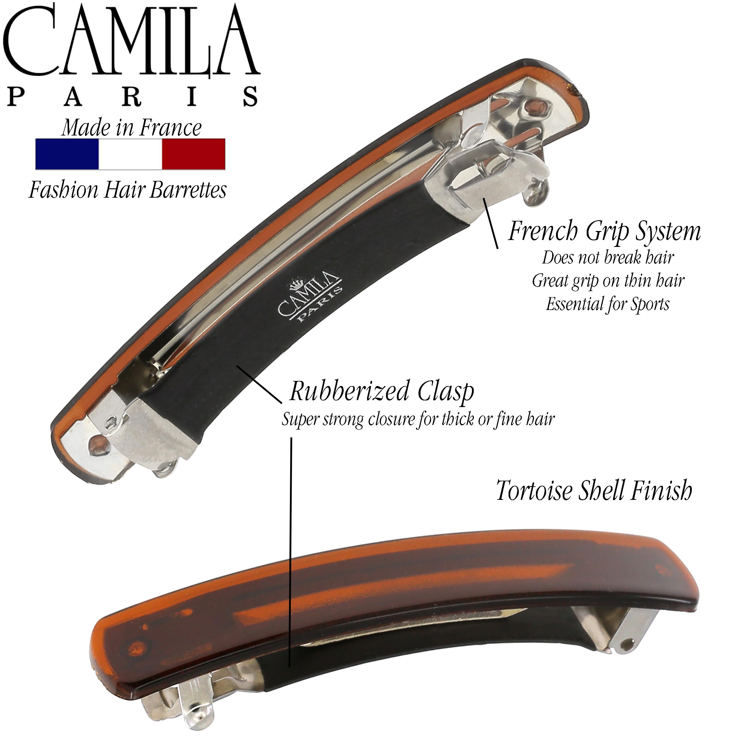 Camila Paris classic tortoise shell styling barrette for women and girls holding hair securely