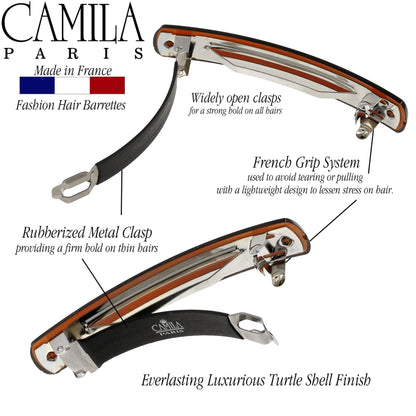 Camila Paris 3.25 inch French hair clip demonstrating the strong hold automatic closure system