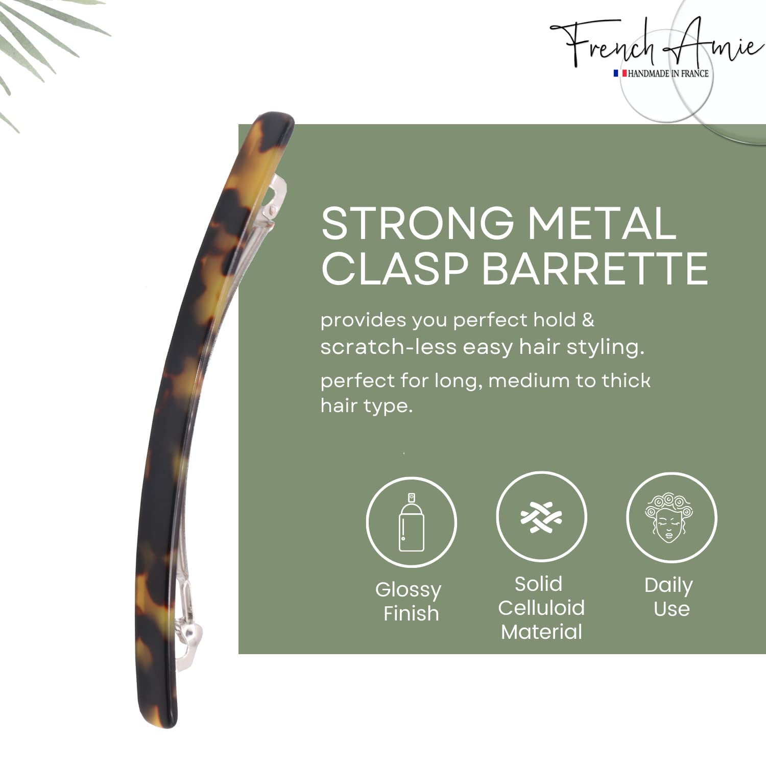 French Amie Tokyo tortoise shell automatic hair clip securing a sophisticated half upstyle on long hair