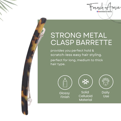 French Amie Tokyo tortoise shell automatic hair clip securing a sophisticated half upstyle on long hair