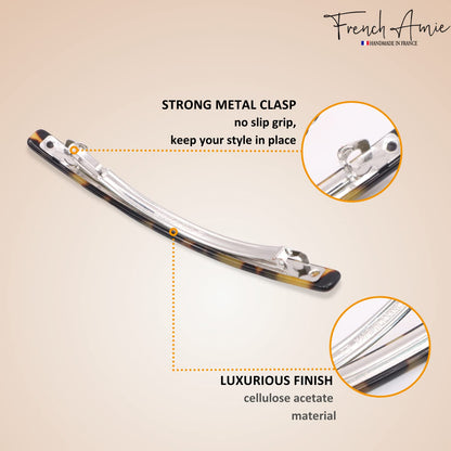 French Amie imported luxury hair clip for women demonstrating strong hold and comfortable grip on thick hair