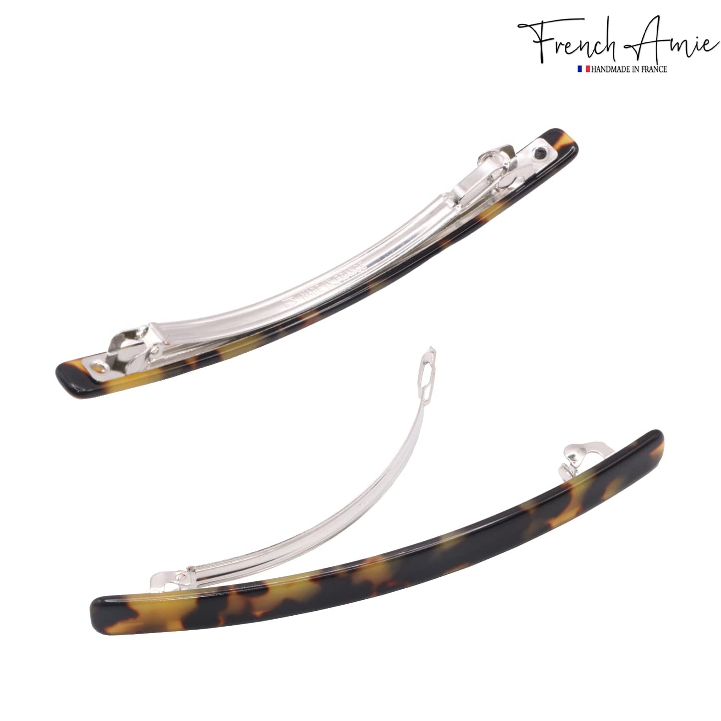 French Amie handmade in France automatic barrette showcasing the meticulous handcrafted finish details