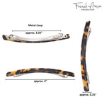 Packaging and full presentation view of the authentic French Amie handmade hair barrette.