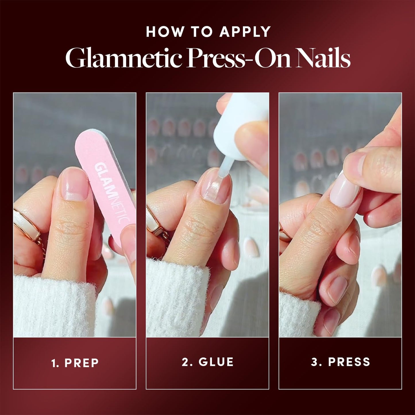 Glamnetic 30 piece press on nail kit for easy application