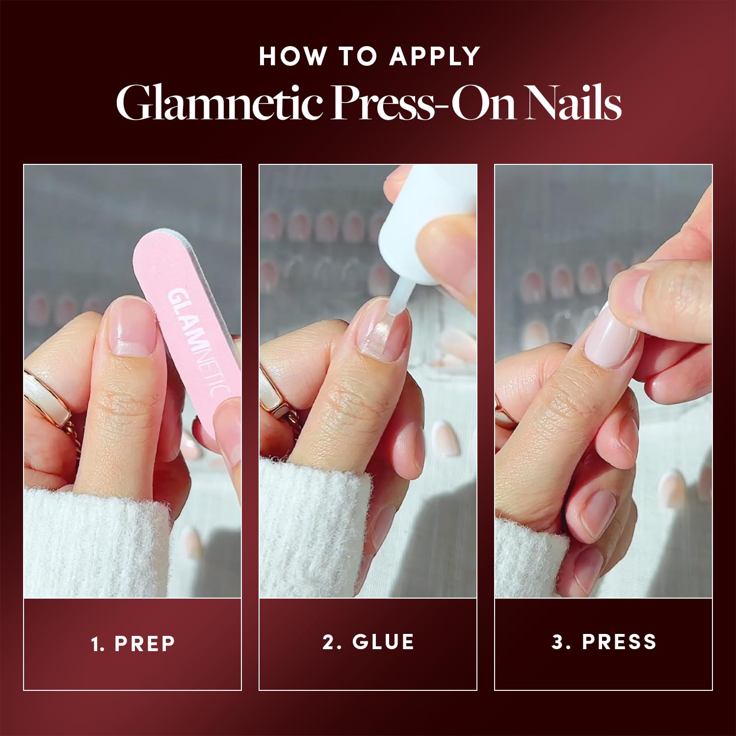 Glamnetic 30 piece press on nail kit for easy application
