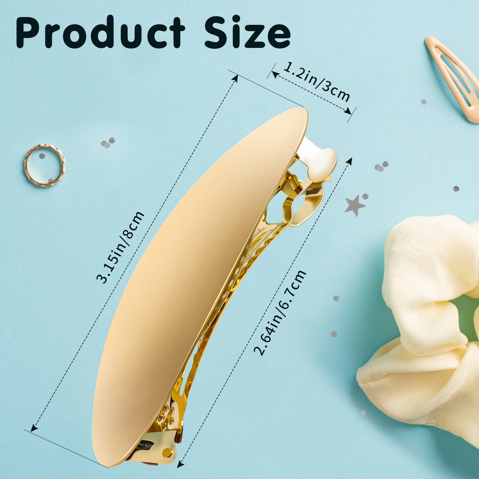 Three inch vintage gold metal hair clip open mechanism showcasing spring clasp